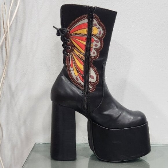 π¦π₯πUBER GORGE!ππ¦π₯70's Inspired Studio 54 Butterfly Chunky Platform Boots - Picture 5 of 13